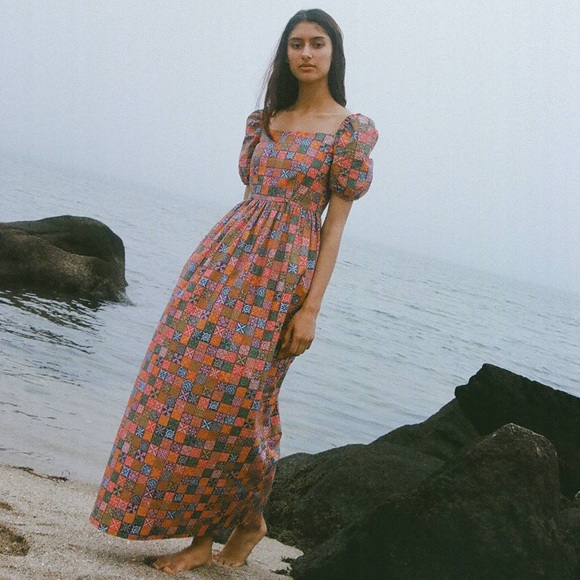 Coco Shop Short-Sleeve Maxi Dress in Navy Checkerboard - Picture 2 of 16